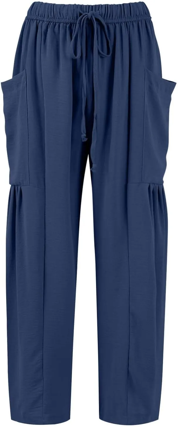 TWGONE Women's Palazzo Pants Wide Leg Loose High Waist Flowy Lounge Pants Beach Drawstring Slacks with Pockets
