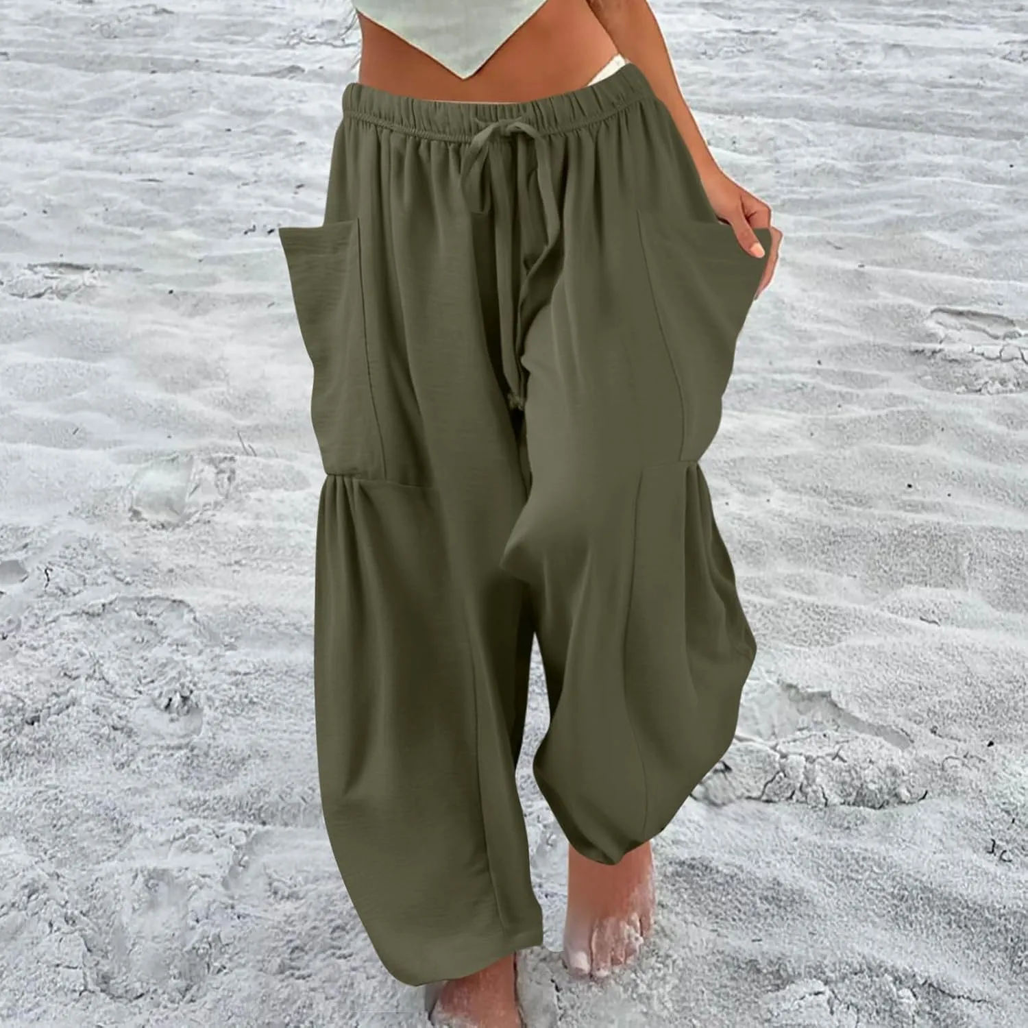 TWGONE Women's Palazzo Pants Wide Leg Loose High Waist Flowy Lounge Pants Beach Drawstring Slacks with Pockets
