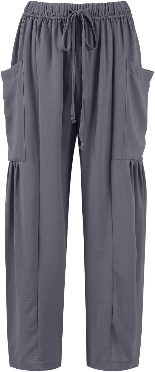TWGONE Women's Palazzo Pants Wide Leg Loose High Waist Flowy Lounge Pants Beach Drawstring Slacks with Pockets
