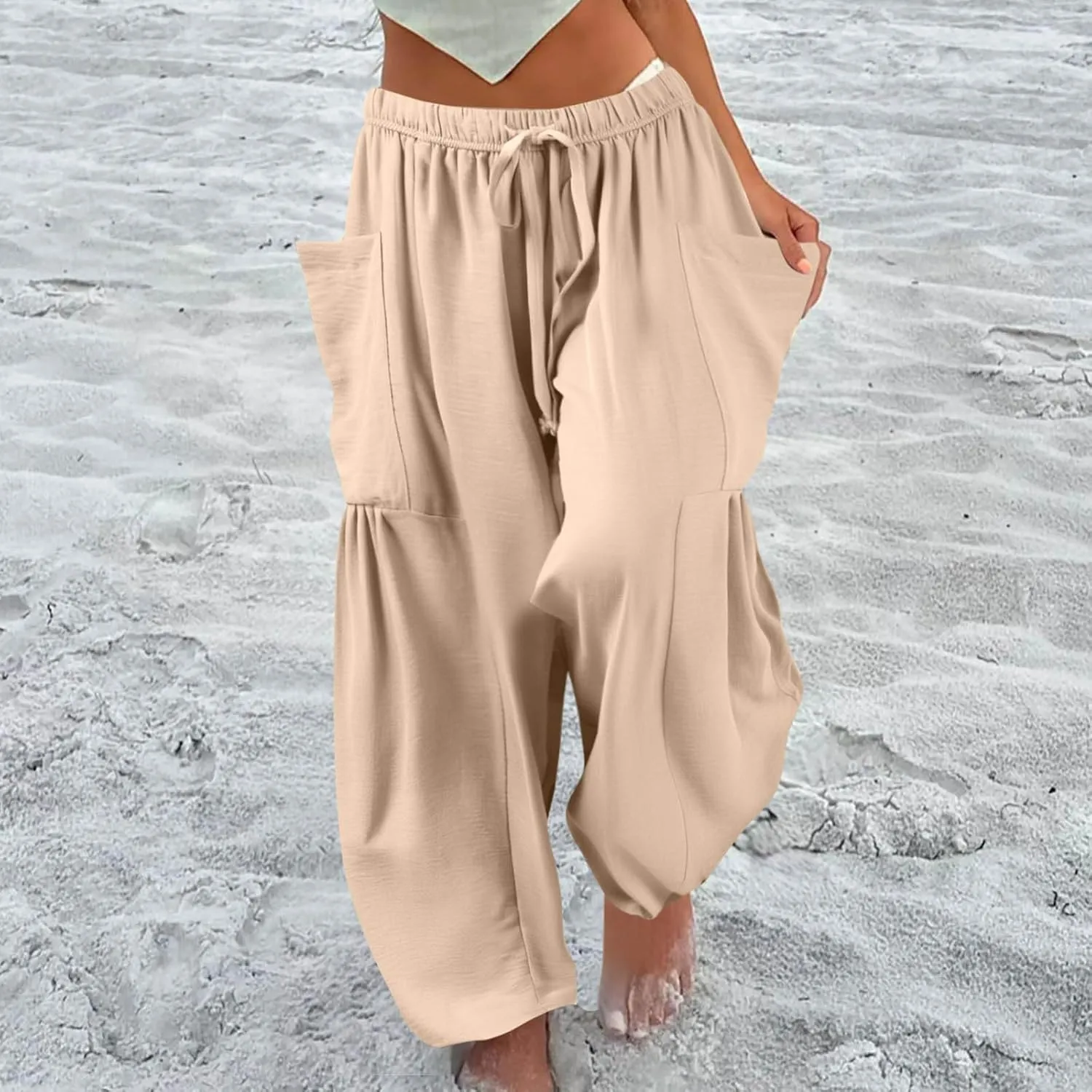 TWGONE Women's Palazzo Pants Wide Leg Loose High Waist Flowy Lounge Pants Beach Drawstring Slacks with Pockets