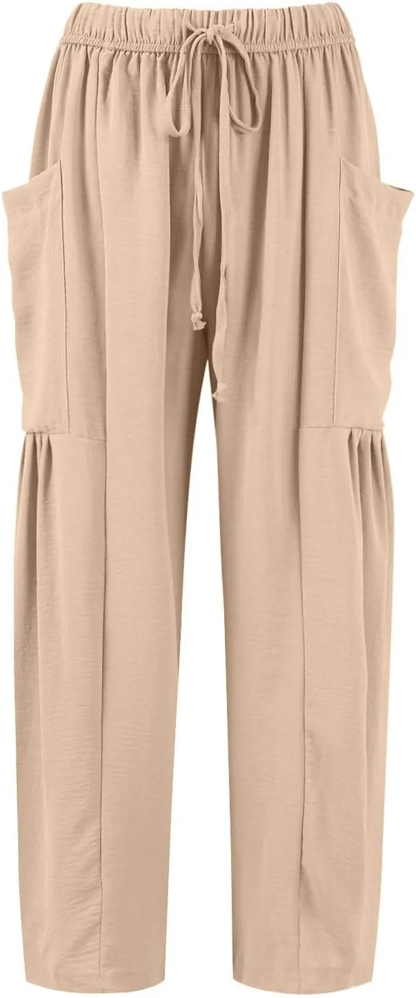 TWGONE Women's Palazzo Pants Wide Leg Loose High Waist Flowy Lounge Pants Beach Drawstring Slacks with Pockets