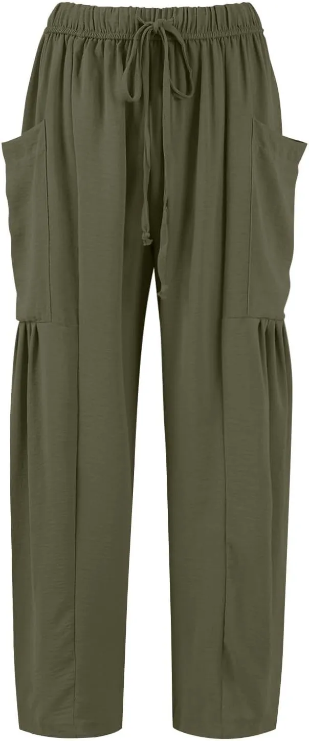 TWGONE Women's Palazzo Pants Wide Leg Loose High Waist Flowy Lounge Pants Beach Drawstring Slacks with Pockets