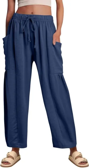 TWGONE Women's Palazzo Pants Wide Leg Loose High Waist Flowy Lounge Pants Beach Drawstring Slacks with Pockets