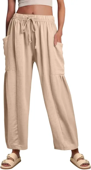 TWGONE Women's Palazzo Pants Wide Leg Loose High Waist Flowy Lounge Pants Beach Drawstring Slacks with Pockets