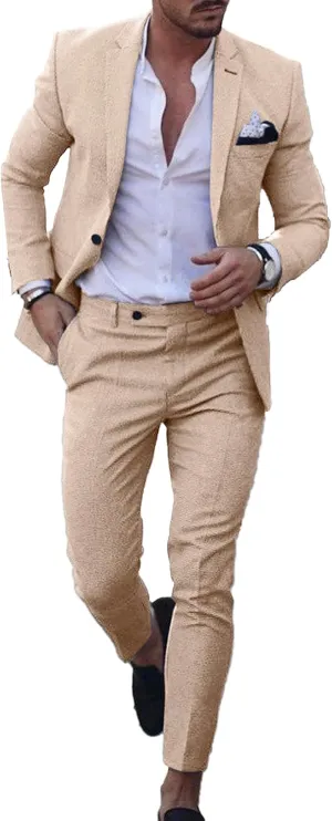 UNINUKOO Mens 2 Piece Suit Linen Summer Top Blazer Pants Sets Beach Wedding Wear Vacation Prom Suits for Men
