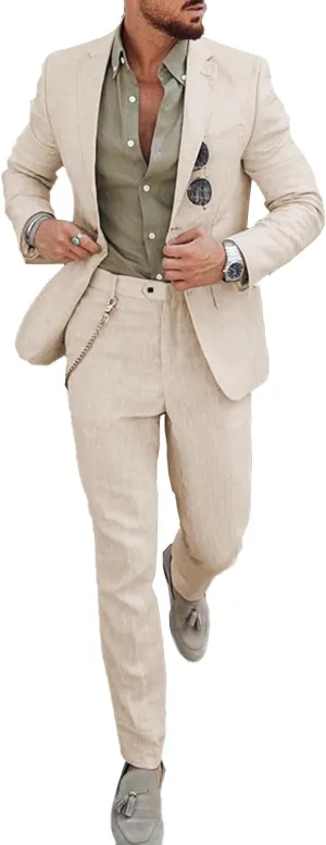 UNINUKOO Mens 2 Piece Suit Linen Summer Top Blazer Pants Sets Beach Wedding Wear Vacation Prom Suits for Men