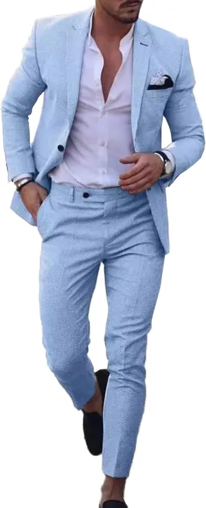 UNINUKOO Mens 2 Piece Suit Linen Summer Top Blazer Pants Sets Beach Wedding Wear Vacation Prom Suits for Men