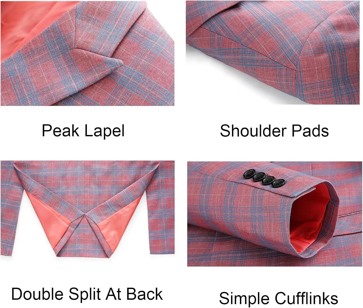 UNINUKOO Men's Suits 2 Piece Plaid Double Breasted Slim Fit Checkered Wedding Casual Homecoming Tuxedo Jacket Dress Pants Set