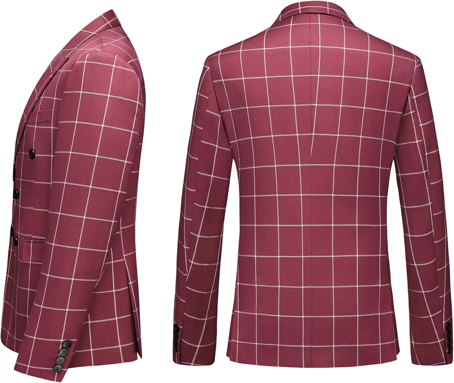 UNINUKOO Men's Suits 2 Piece Plaid Double Breasted Slim Fit Checkered Wedding Casual Homecoming Tuxedo Jacket Dress Pants Set