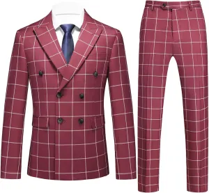 UNINUKOO Men's Suits 2 Piece Plaid Double Breasted Slim Fit Checkered Wedding Casual Homecoming Tuxedo Jacket Dress Pants Set