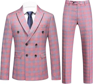 UNINUKOO Men's Suits 2 Piece Plaid Double Breasted Slim Fit Checkered Wedding Casual Homecoming Tuxedo Jacket Dress Pants Set