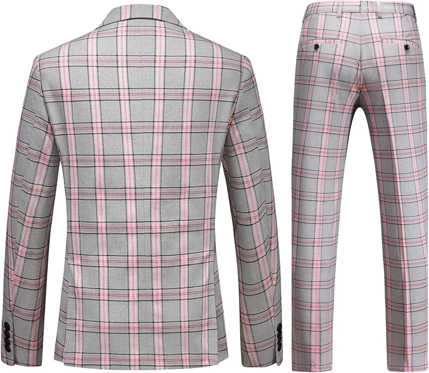 UNINUKOO Men's Suits 2 Piece Plaid Double Breasted Slim Fit Checkered Wedding Casual Homecoming Tuxedo Jacket Dress Pants Set