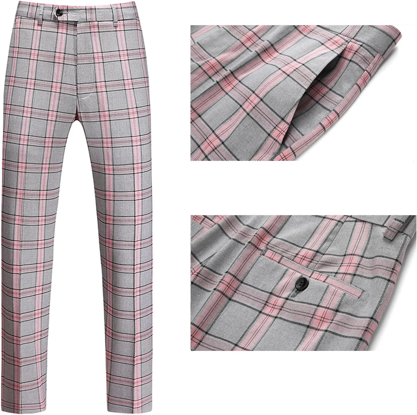 UNINUKOO Men's Suits 2 Piece Plaid Double Breasted Slim Fit Checkered Wedding Casual Homecoming Tuxedo Jacket Dress Pants Set