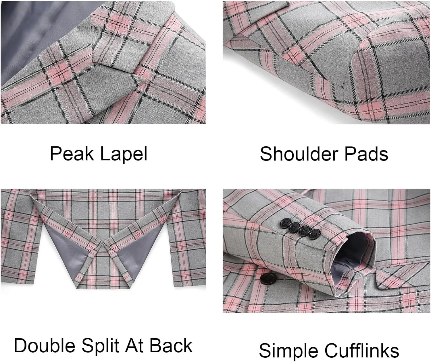 UNINUKOO Men's Suits 2 Piece Plaid Double Breasted Slim Fit Checkered Wedding Casual Homecoming Tuxedo Jacket Dress Pants Set