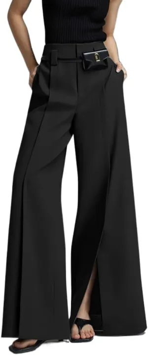 UOOZEE Wide Leg Pants for Women Work Business Casual High Waisted Dress Pants Slit Trousers Office