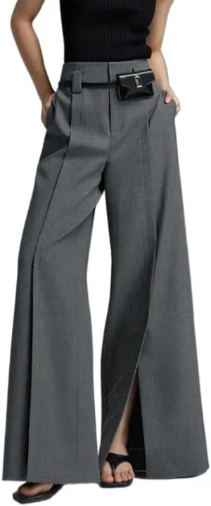 UOOZEE Wide Leg Pants for Women Work Business Casual High Waisted Dress Pants Slit Trousers Office