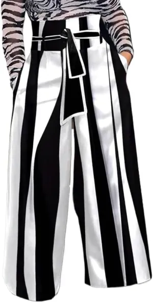 UOOZEE Women's 2024 Summer Wide Leg Palazzo Pants with Pockets Trendy Casual Striped Trousers