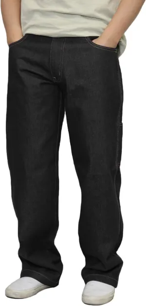 URBANJ Men's Baggy Jeans Loose Fit Wide Leg Denim Pants