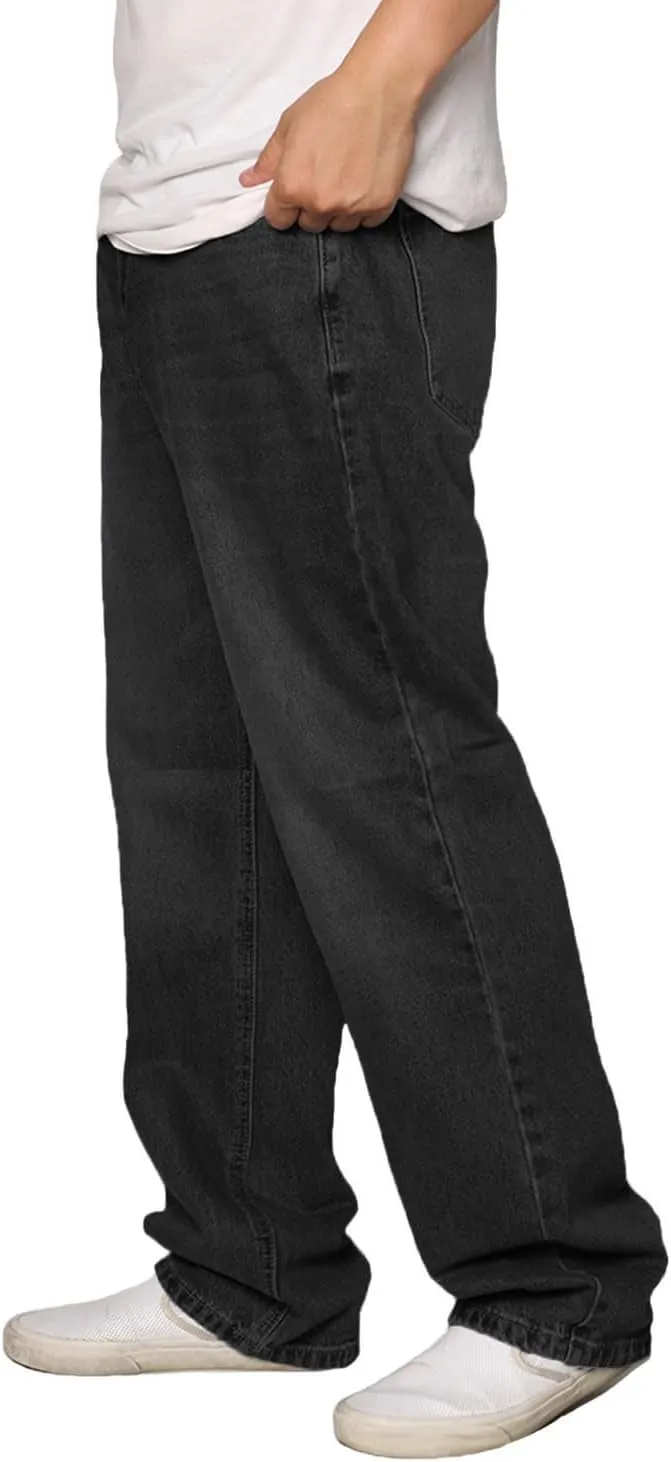 URBANJ Men's Baggy Jeans Loose Fit Wide Leg Denim Pants