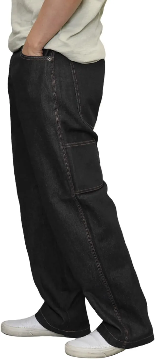 URBANJ Men's Baggy Jeans Loose Fit Wide Leg Denim Pants