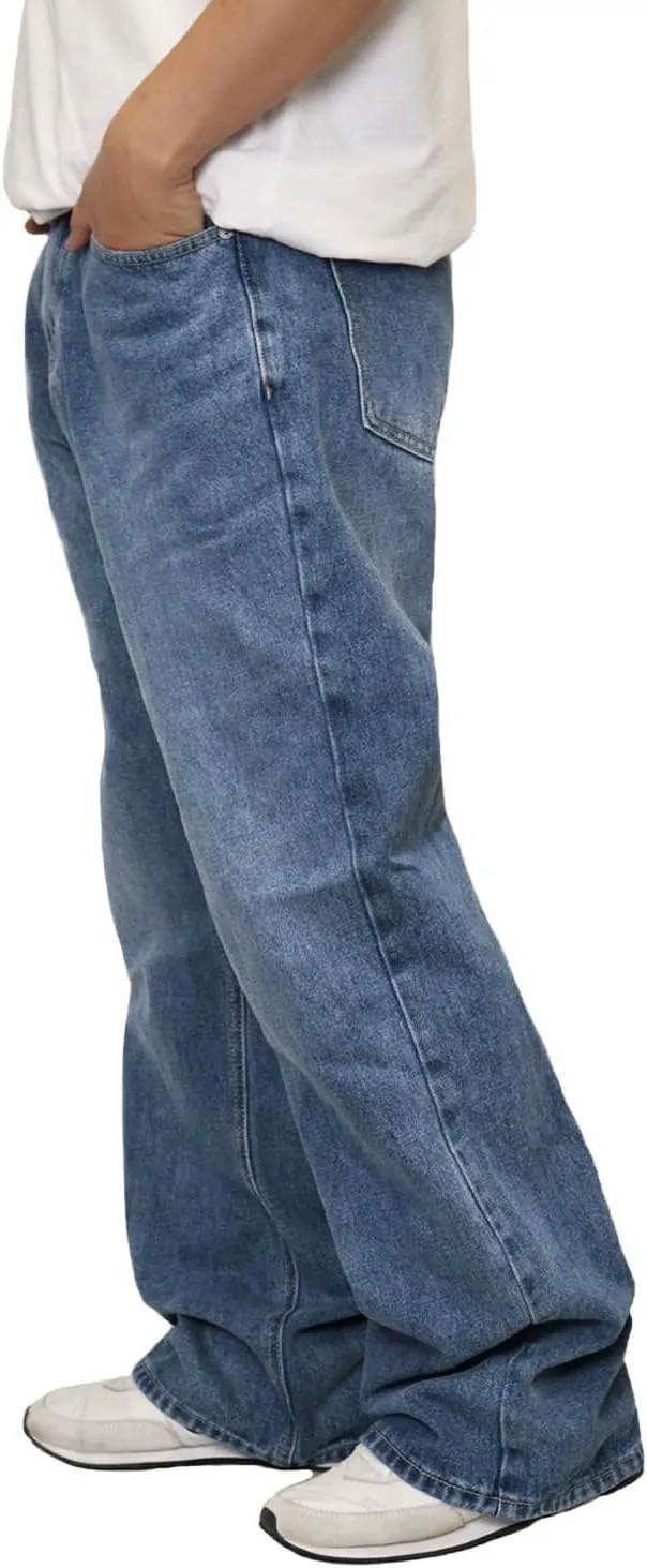 URBANJ Men's Baggy Jeans Loose Fit Wide Leg Denim Pants