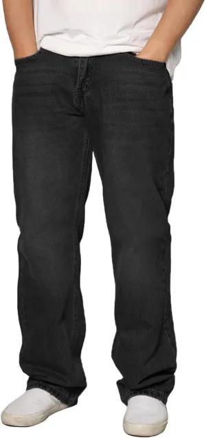 URBANJ Men's Baggy Jeans Loose Fit Wide Leg Denim Pants