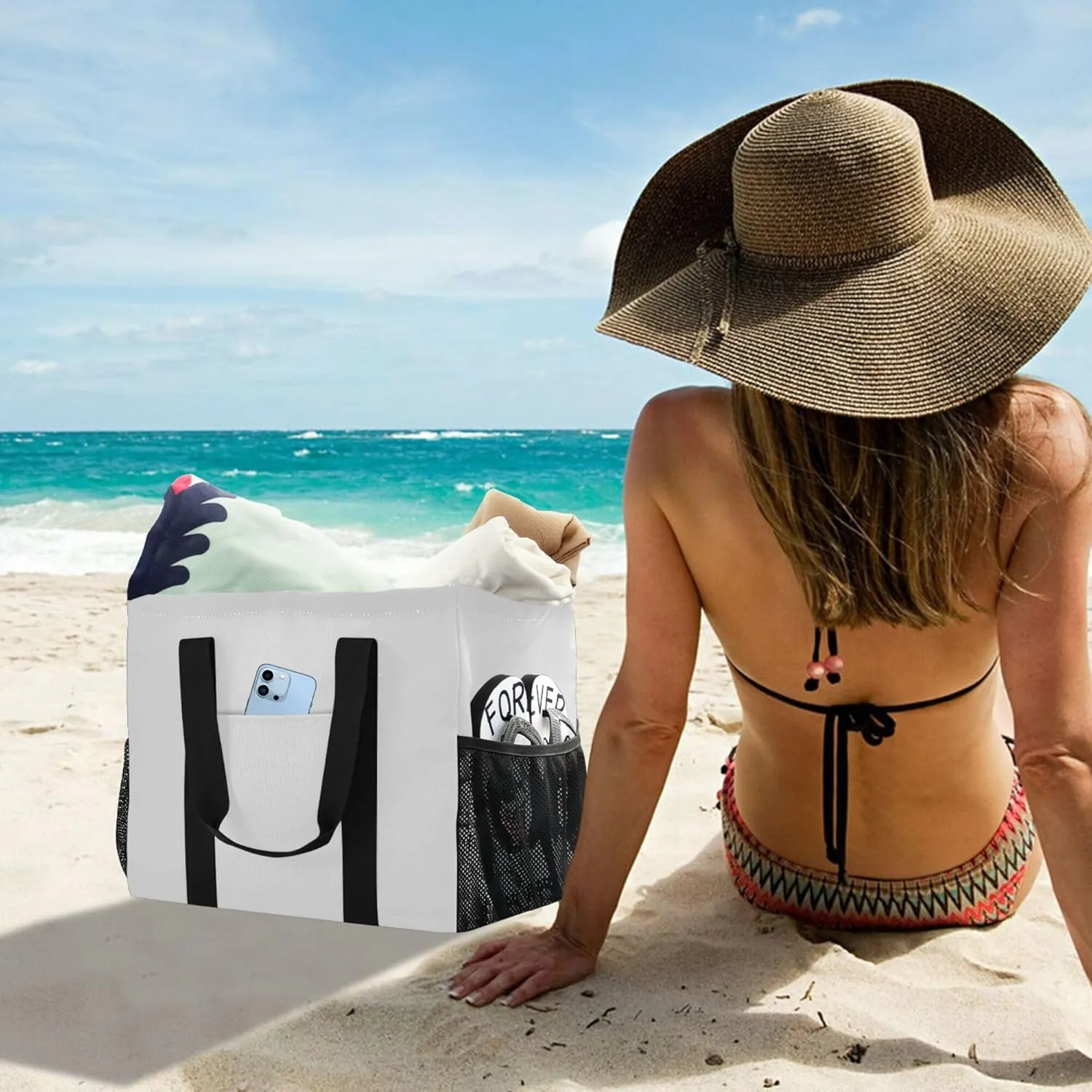 Utility Tote Bag Collapsable Beach Bag Waterproof Canvas Carrying Bag