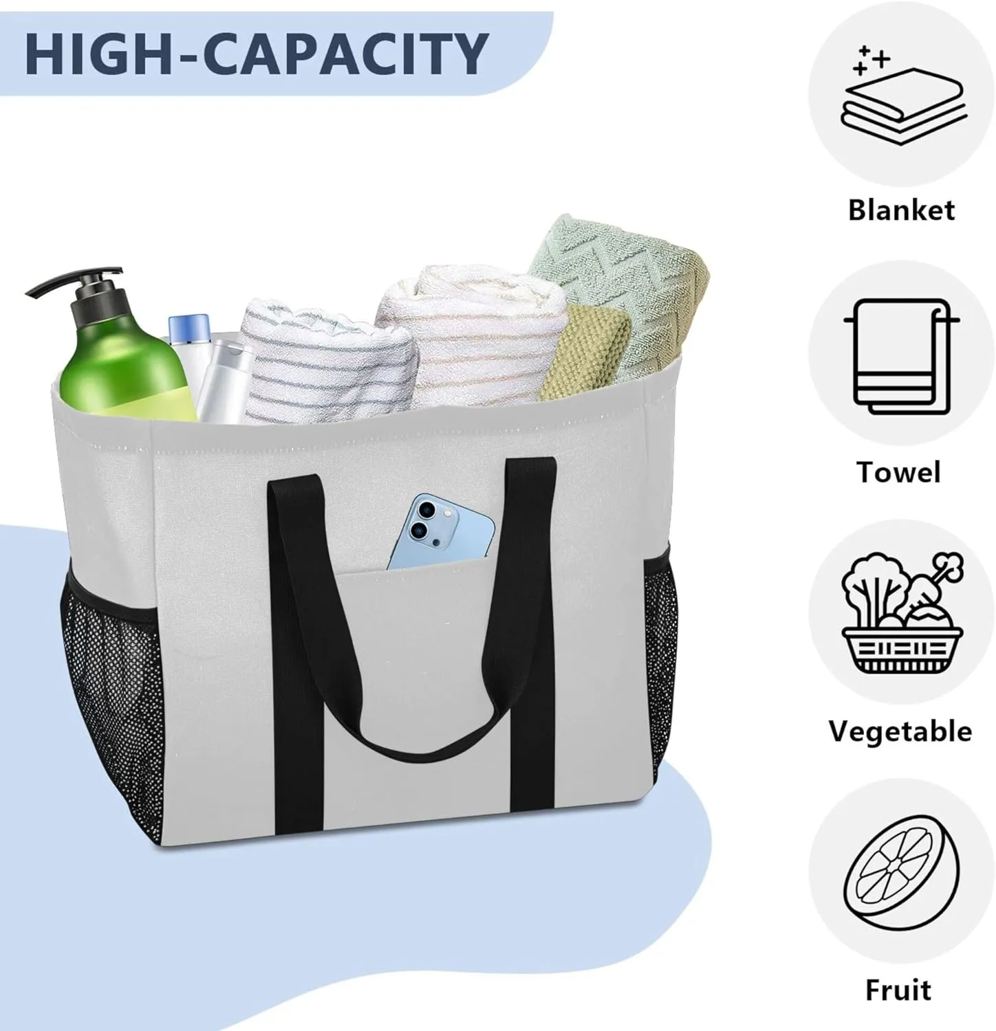 Utility Tote Bag Collapsable Beach Bag Waterproof Canvas Carrying Bag