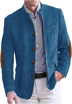 VENNYNG Men's Faux Suede Blazer Jacket with Eblow Path Sport Coat Casual Single Breasted Five Buttons