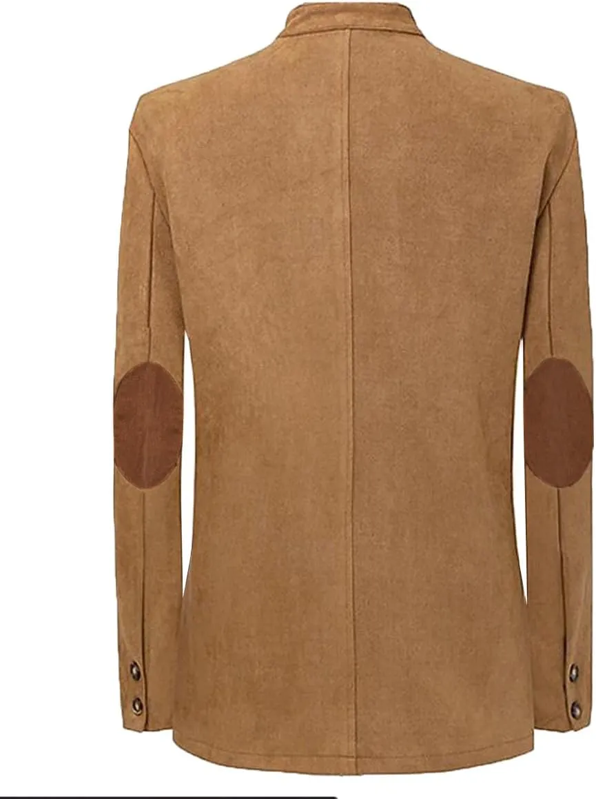 VENNYNG Men's Faux Suede Blazer Jacket with Eblow Path Sport Coat Casual Single Breasted Five Buttons