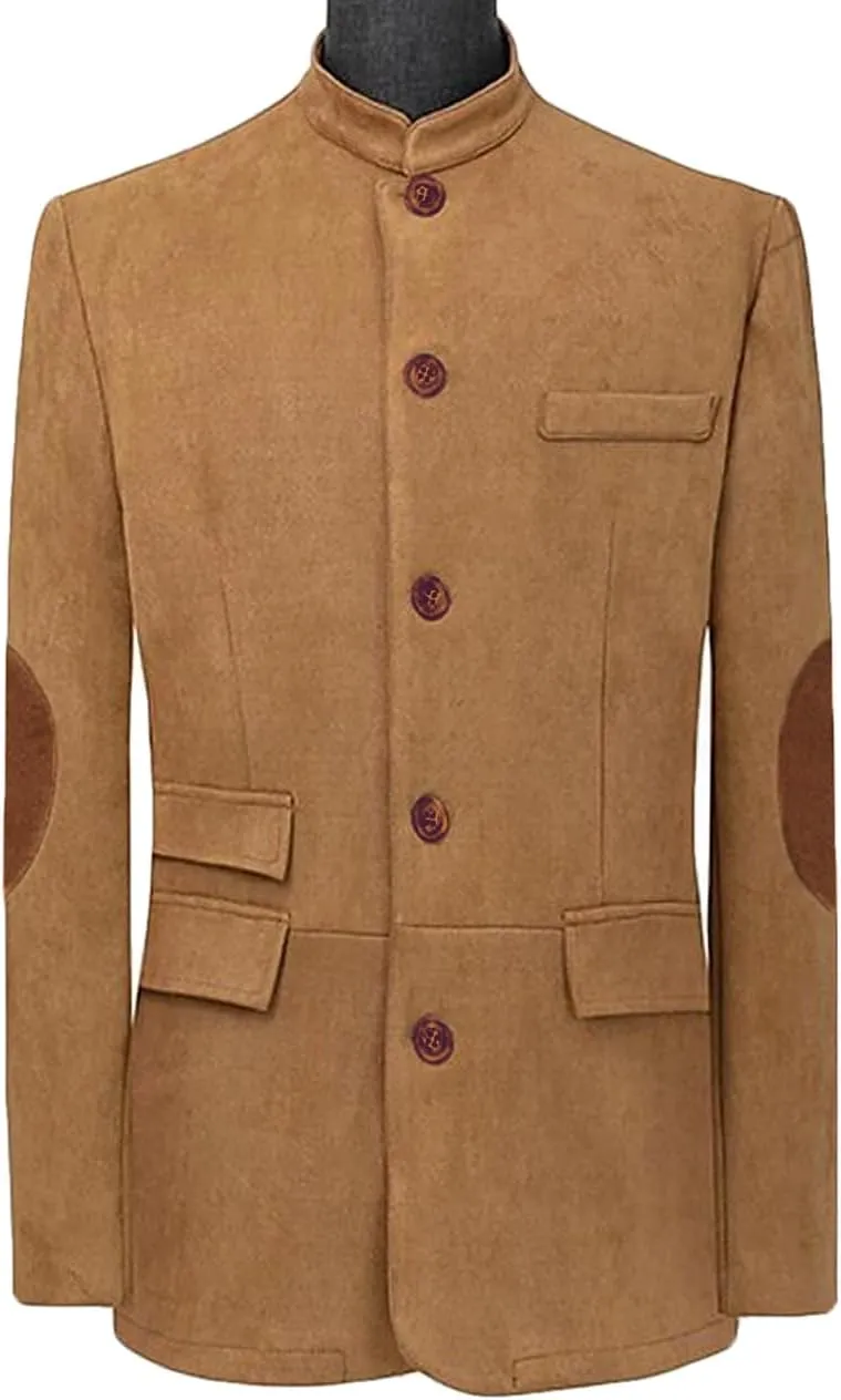 VENNYNG Men's Faux Suede Blazer Jacket with Eblow Path Sport Coat Casual Single Breasted Five Buttons