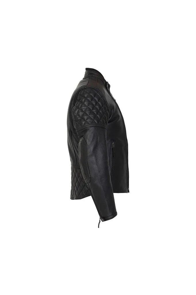 Venturi Mens Black Leather Motorcycle Jacket