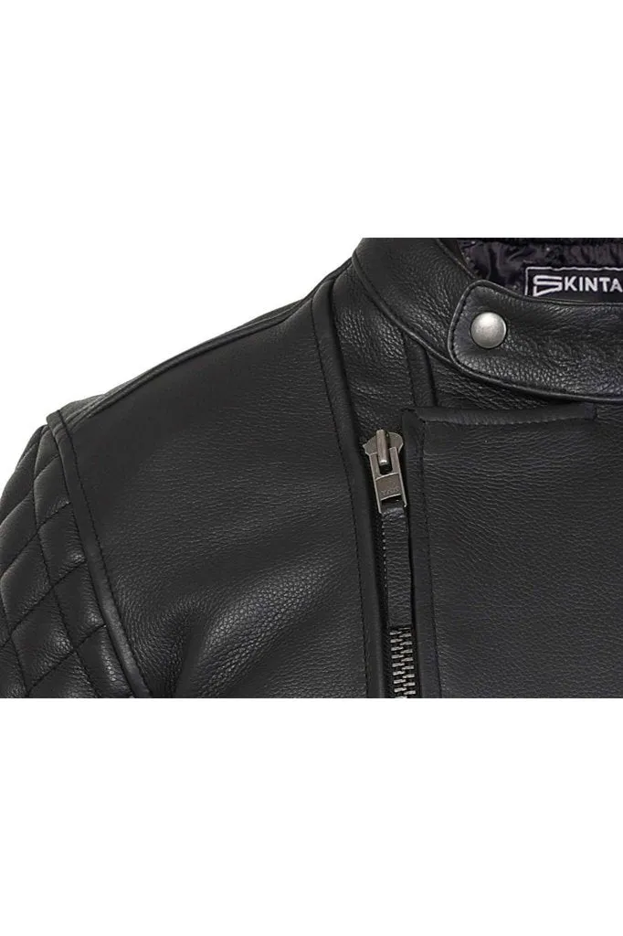 Venturi Mens Black Leather Motorcycle Jacket