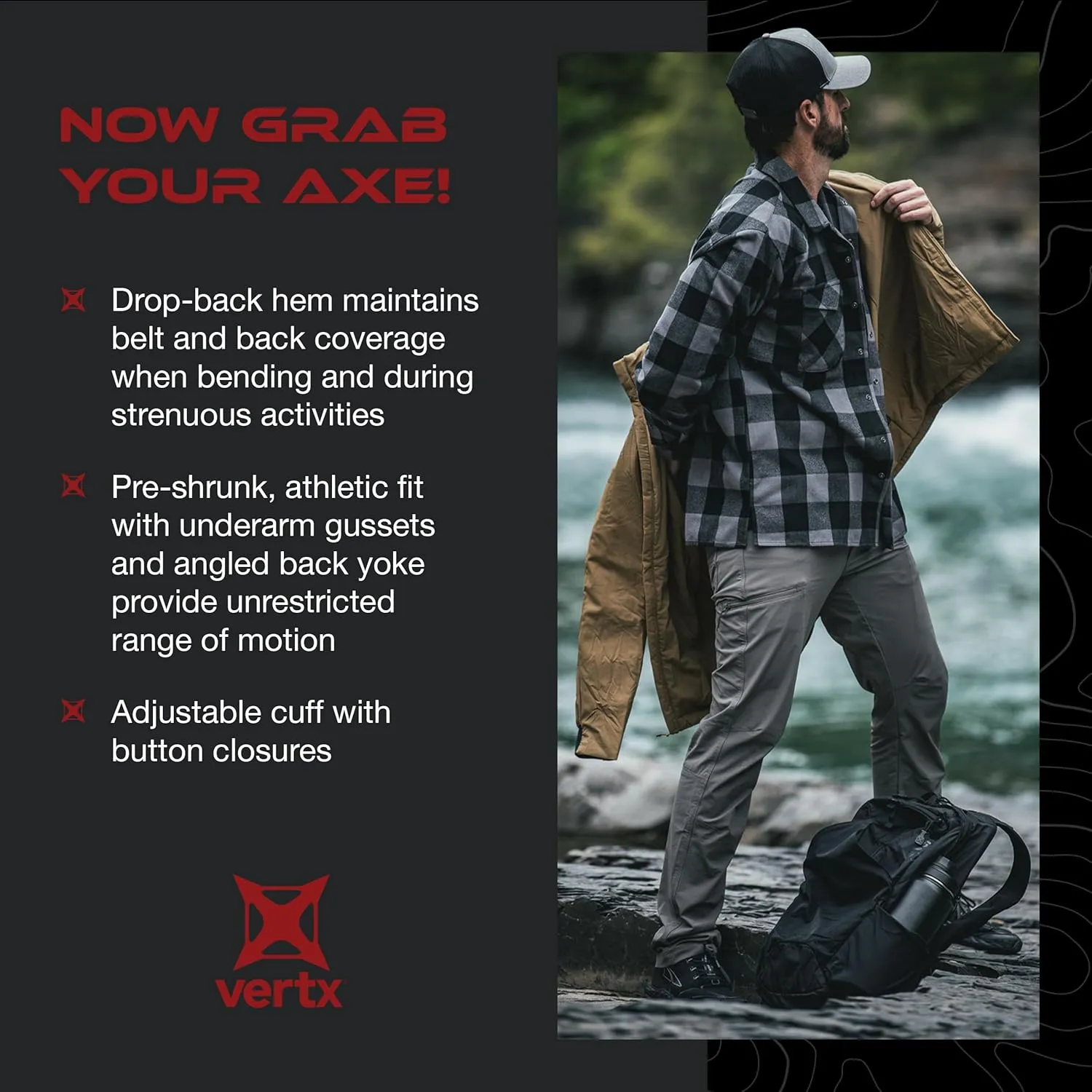 Vertx Canyon Valley Mens Tactical Flannel Shirt Long Sleeve Outdoor Work Shirts with Pockets, Tactical Operations Gear