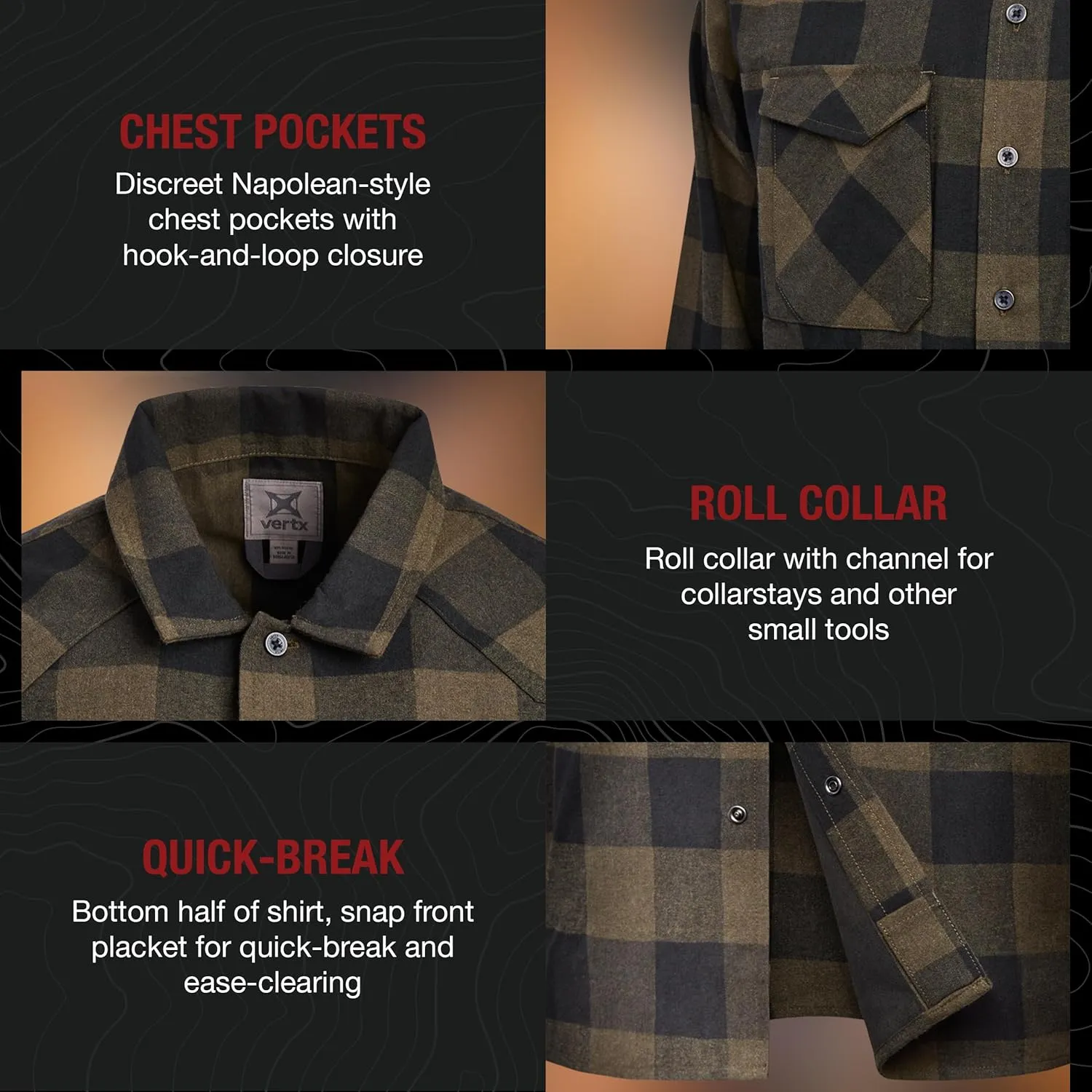 Vertx Canyon Valley Mens Tactical Flannel Shirt Long Sleeve Outdoor Work Shirts with Pockets, Tactical Operations Gear