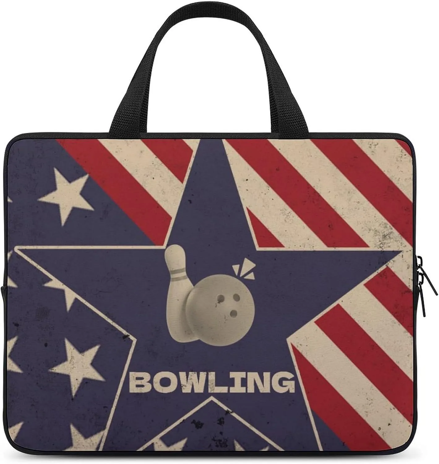 Vintage American Flag Bowling Laptop Bag Laptop Case Computer Messenger Bag with Adjustable Shoulder Strap