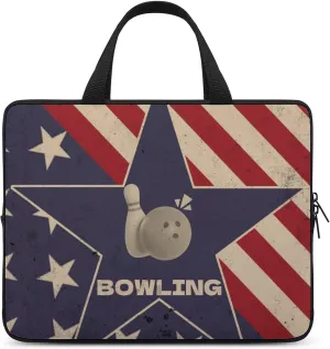 Vintage American Flag Bowling Laptop Bag Laptop Case Computer Messenger Bag with Adjustable Shoulder Strap