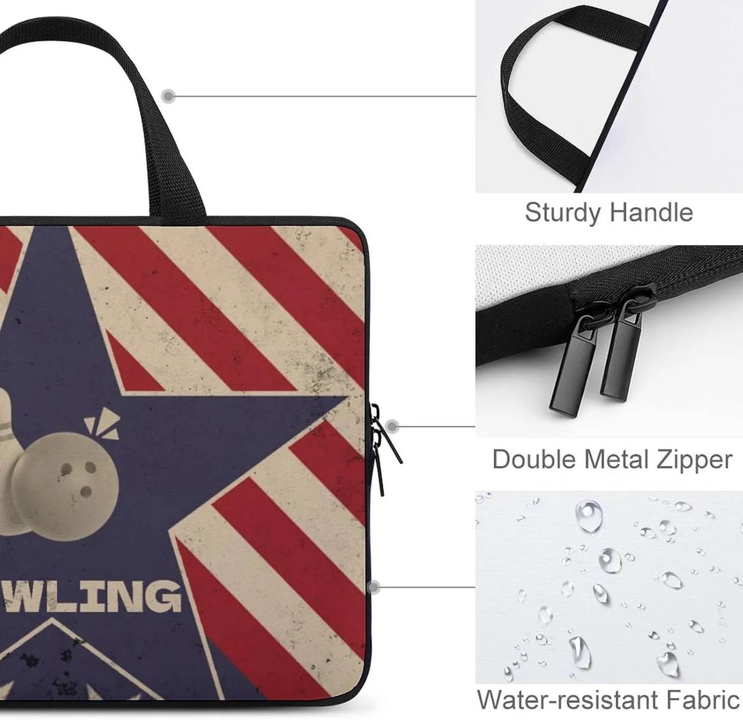 Vintage American Flag Bowling Laptop Bag Laptop Case Computer Messenger Bag with Adjustable Shoulder Strap