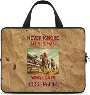 Vintage Kraft Paper Texture Horse Racing Laptop Bag Laptop Case Computer Messenger Bag with Adjustable Shoulder Strap