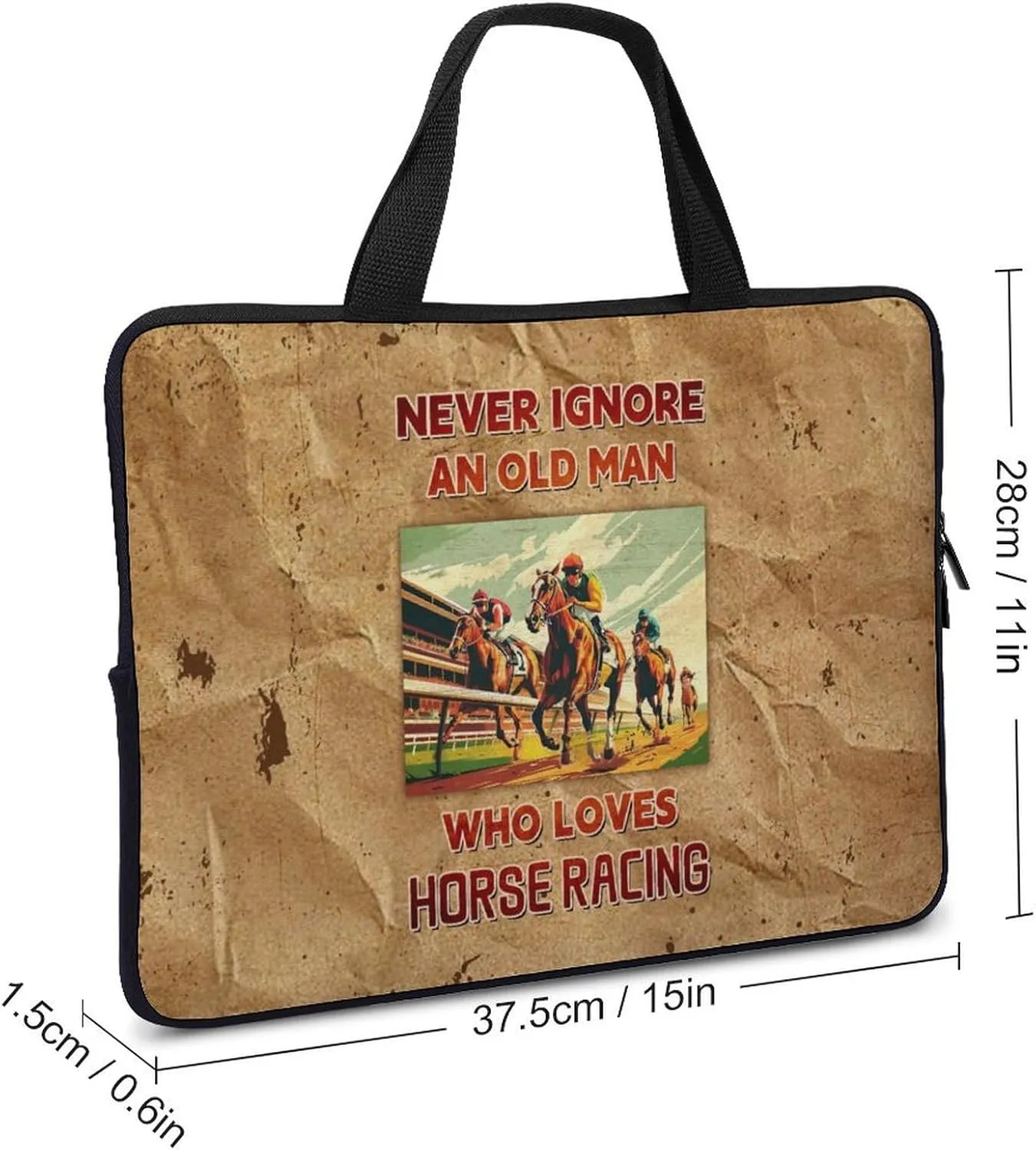 Vintage Kraft Paper Texture Horse Racing Laptop Bag Laptop Case Computer Messenger Bag with Adjustable Shoulder Strap