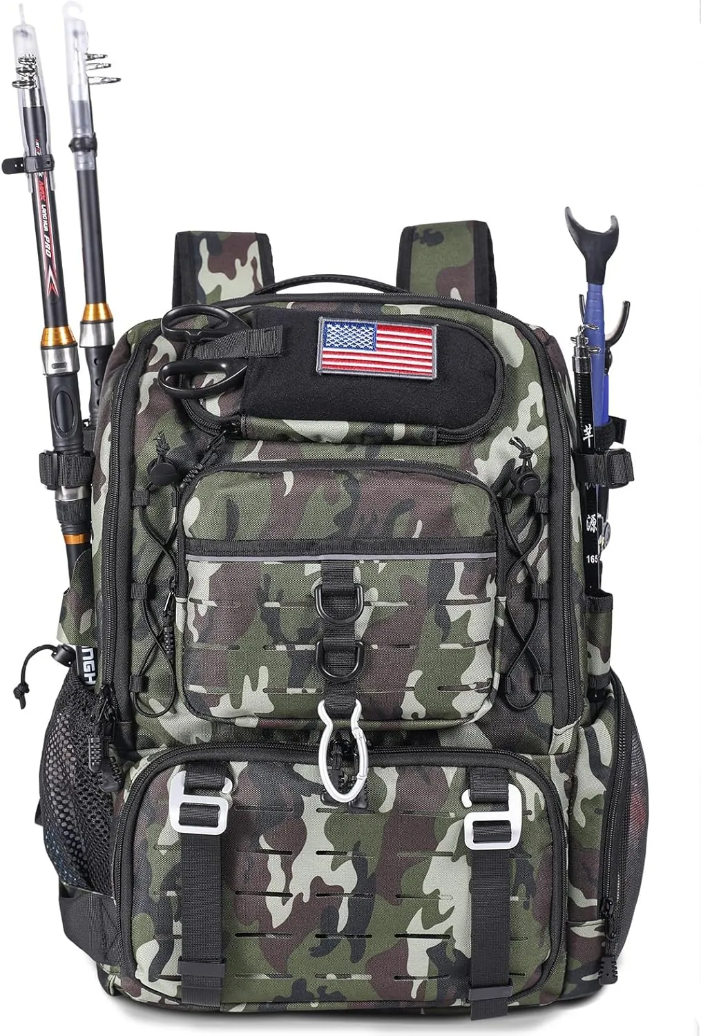Vomgomfom 37L Fishing Backpack with Fully Waterproof Insulated Lining,Military Survival Molle Back Pack with Laptop Compartment,Army green Camouflage