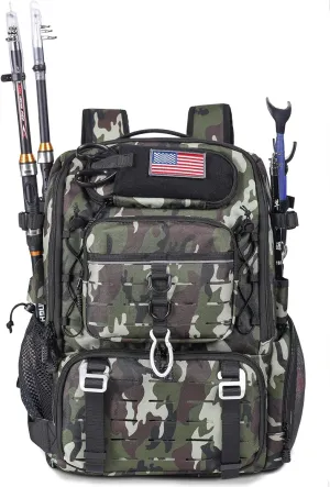 Vomgomfom 37L Fishing Backpack with Fully Waterproof Insulated Lining,Military Survival Molle Back Pack with Laptop Compartment,Army green Camouflage
