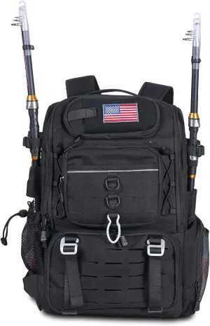 Vomgomfom 37L Fishing Backpack with Fully Waterproof Insulated Lining,Military Survival Molle Back Pack with Laptop Compartment,Black