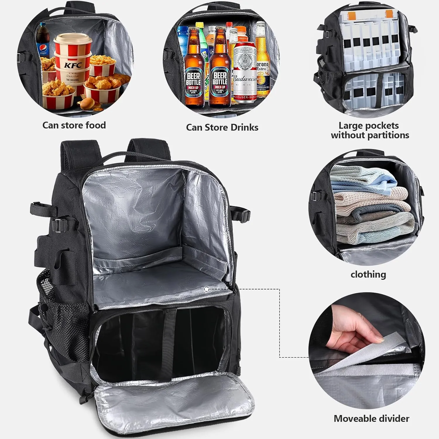 Vomgomfom 37L Fishing Backpack with Fully Waterproof Insulated Lining,Military Survival Molle Back Pack with Laptop Compartment,Black