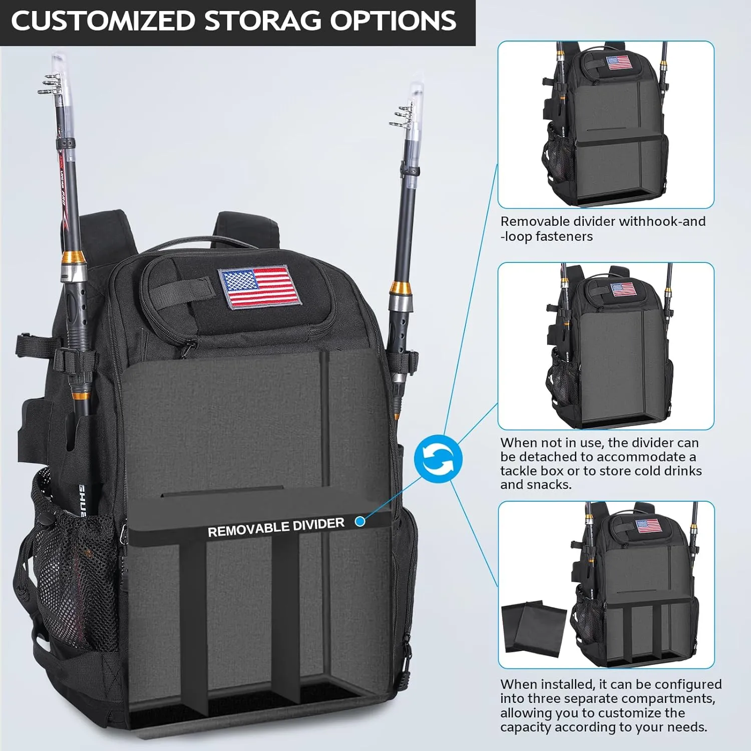 Vomgomfom 37L Fishing Backpack with Fully Waterproof Insulated Lining,Military Survival Molle Back Pack with Laptop Compartment,Black