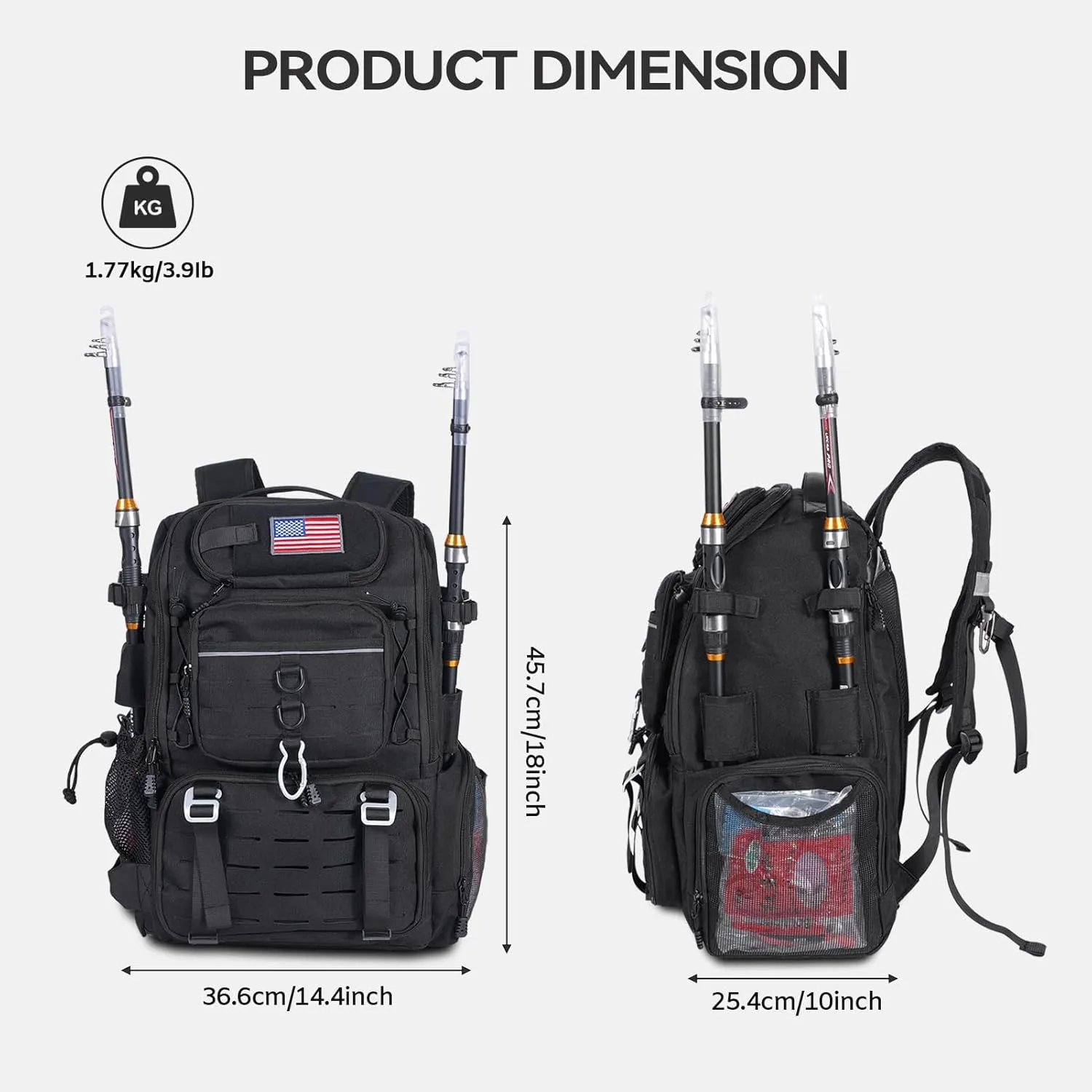 Vomgomfom 37L Fishing Backpack with Fully Waterproof Insulated Lining,Military Survival Molle Back Pack with Laptop Compartment,Black