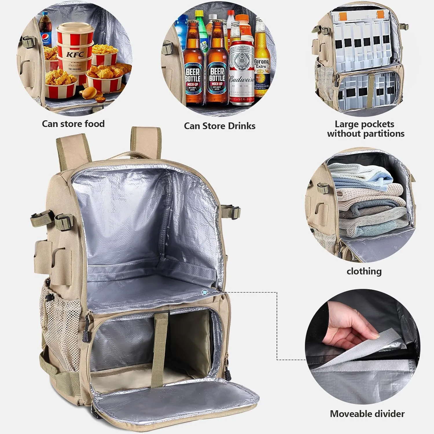 Vomgomfom 37L Fishing Backpack with Fully Waterproof Insulated Lining,Military Survival Molle Back Pack with Laptop Compartment,Earthy Yellow