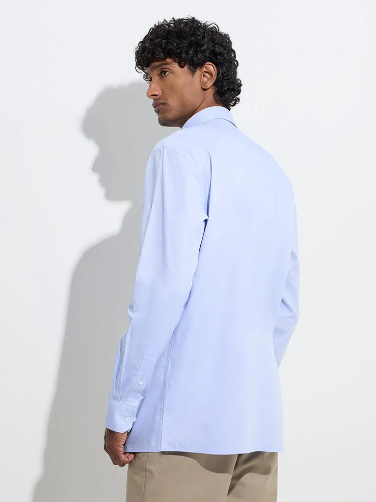 WES Formals Blue Relaxed-Fit Cotton Shirt
