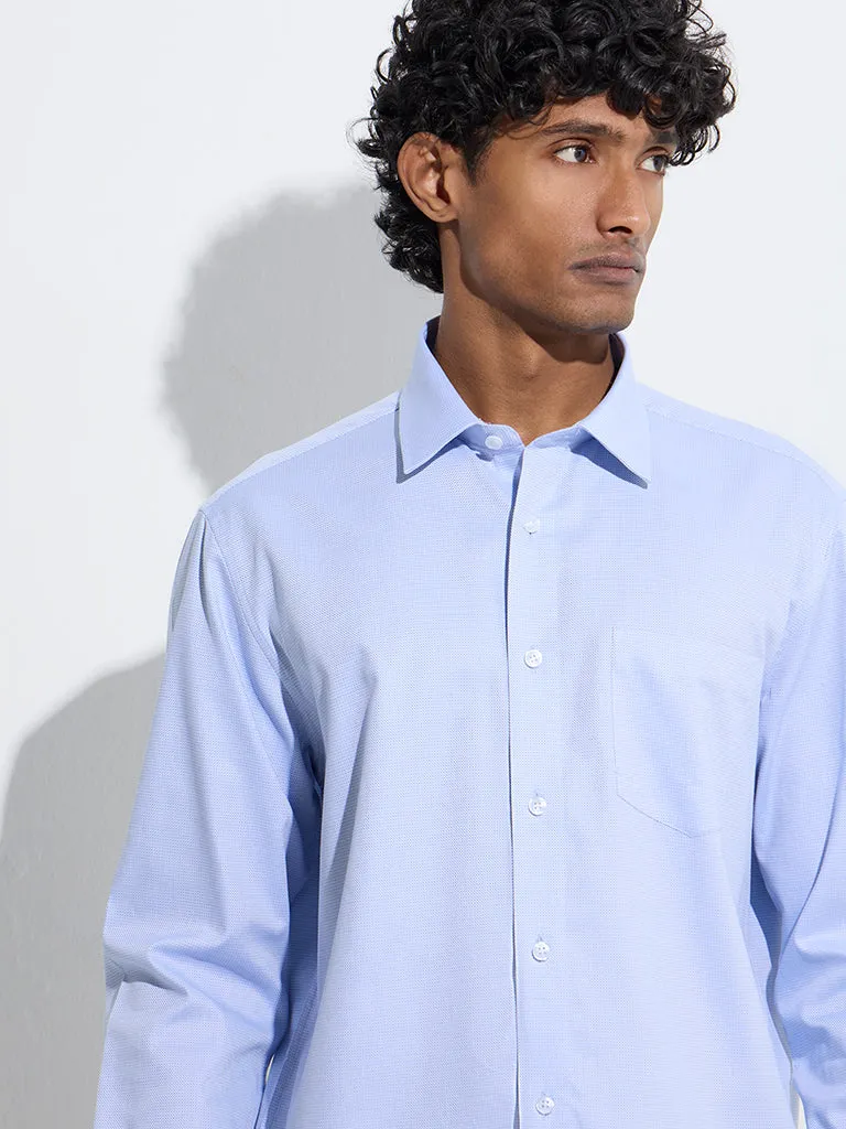 WES Formals Blue Relaxed-Fit Cotton Shirt