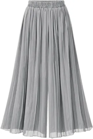 Wide Leg Chiffon Pants for Women High Waist Palazzo Trousers Business Casual Slacks Lounge Harem Trouser with Pocket